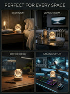 Moon crystal globe in bedroom, living room, office desk, and gaming setup