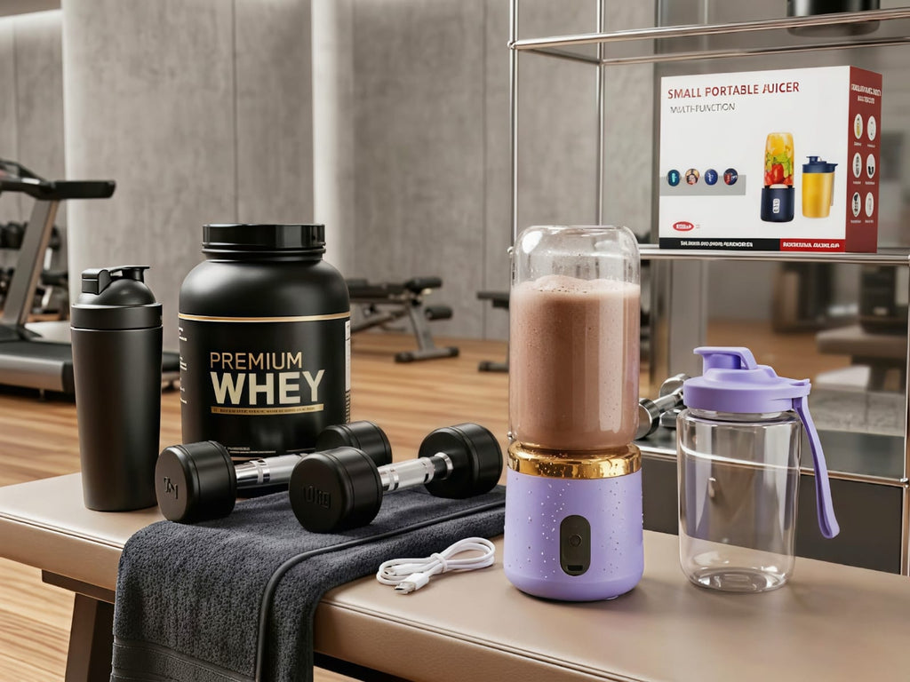 Blend & Go Pro portable blender making a protein shake at the gym