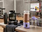 Blend & Go Pro portable blender making a protein shake at the gym