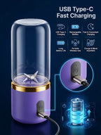 USB Type-C fast charging rechargeable battery on the portable juicer