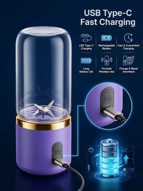 USB Type-C fast charging rechargeable battery on the portable juicer