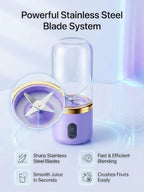 Powerful stainless steel six-blade system of the portable juicer